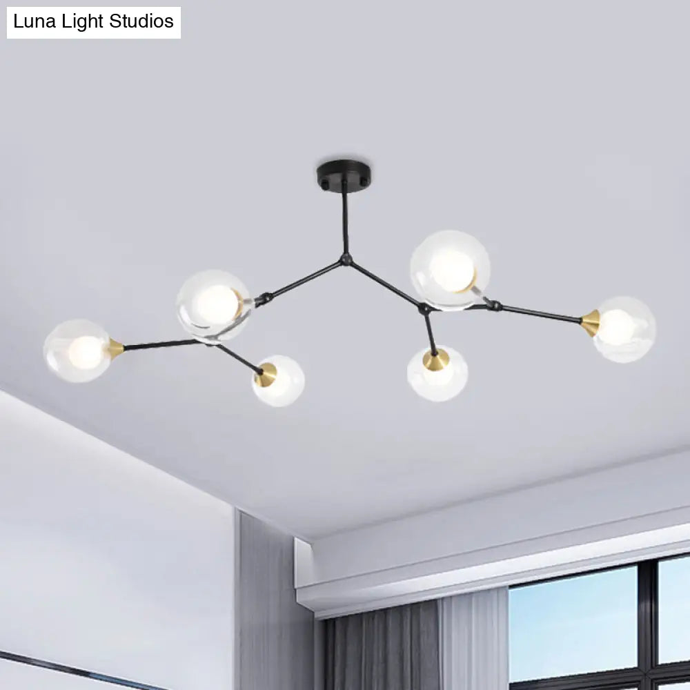 Modern Ball Pendant Light: Clear/Milky White Glass 4/5/6-Head Dining Room Chandelier With Black/Gold