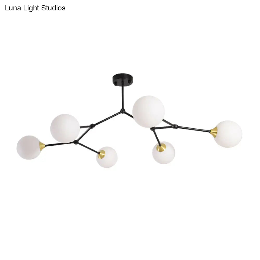 Modern Ball Pendant Light: Clear/Milky White Glass 4/5/6-Head Dining Room Chandelier With Black/Gold