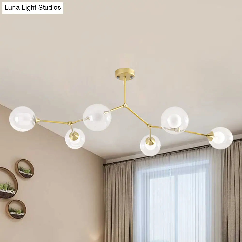 Modern Ball Pendant Light: Clear/Milky White Glass 4/5/6-Head Dining Room Chandelier With Black/Gold