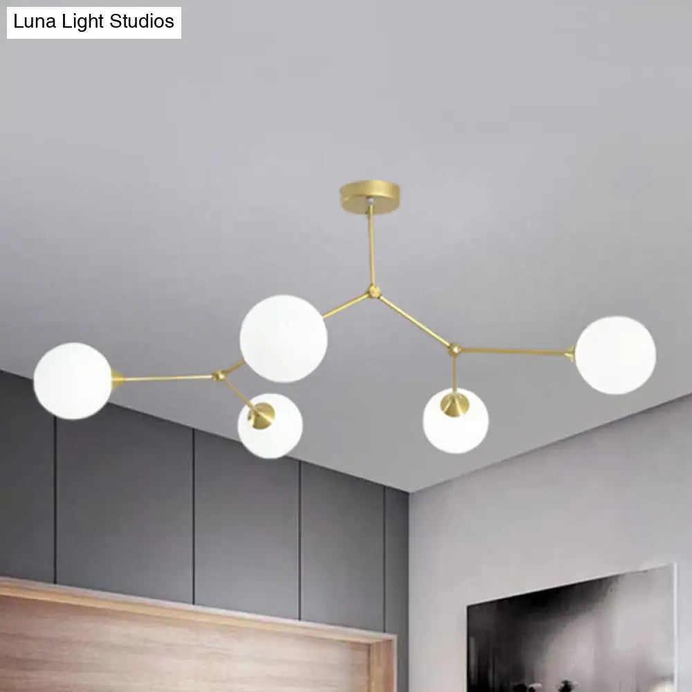 Modern Ball Pendant Light: Clear/Milky White Glass 4/5/6-Head Dining Room Chandelier With Black/Gold