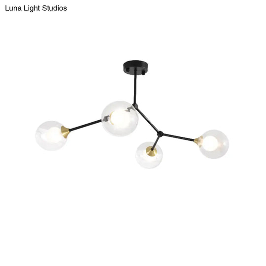 Modern Ball Pendant Light: Clear/Milky White Glass 4/5/6-Head Dining Room Chandelier With Black/Gold