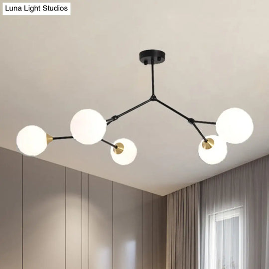 Modern Ball Pendant Light: Clear/Milky White Glass 4/5/6-Head Dining Room Chandelier With Black/Gold