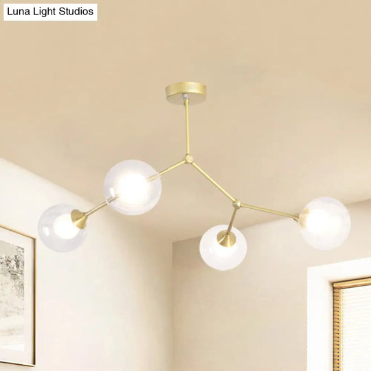 Modern Ball Pendant Light: Clear/Milky White Glass 4/5/6-Head Dining Room Chandelier With Black/Gold