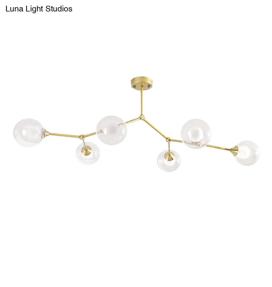 Modern Ball Pendant Light: Clear/Milky White Glass 4/5/6-Head Dining Room Chandelier With Black/Gold