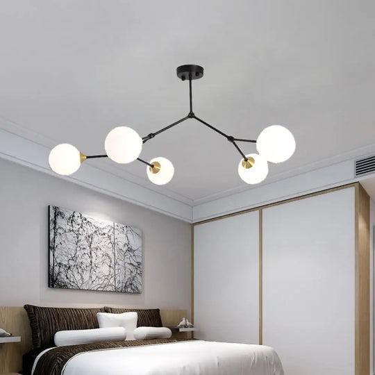 Modern Ball Pendant Light: Clear/Milky White Glass 4/5/6-Head Dining Room Chandelier With Black/Gold