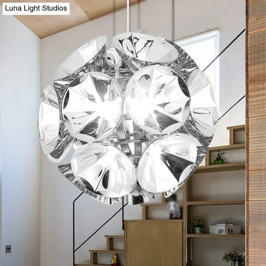 Modern Ball Pendant Light In Chrome/Gold With Led White/Warm 7’/11’ Dia