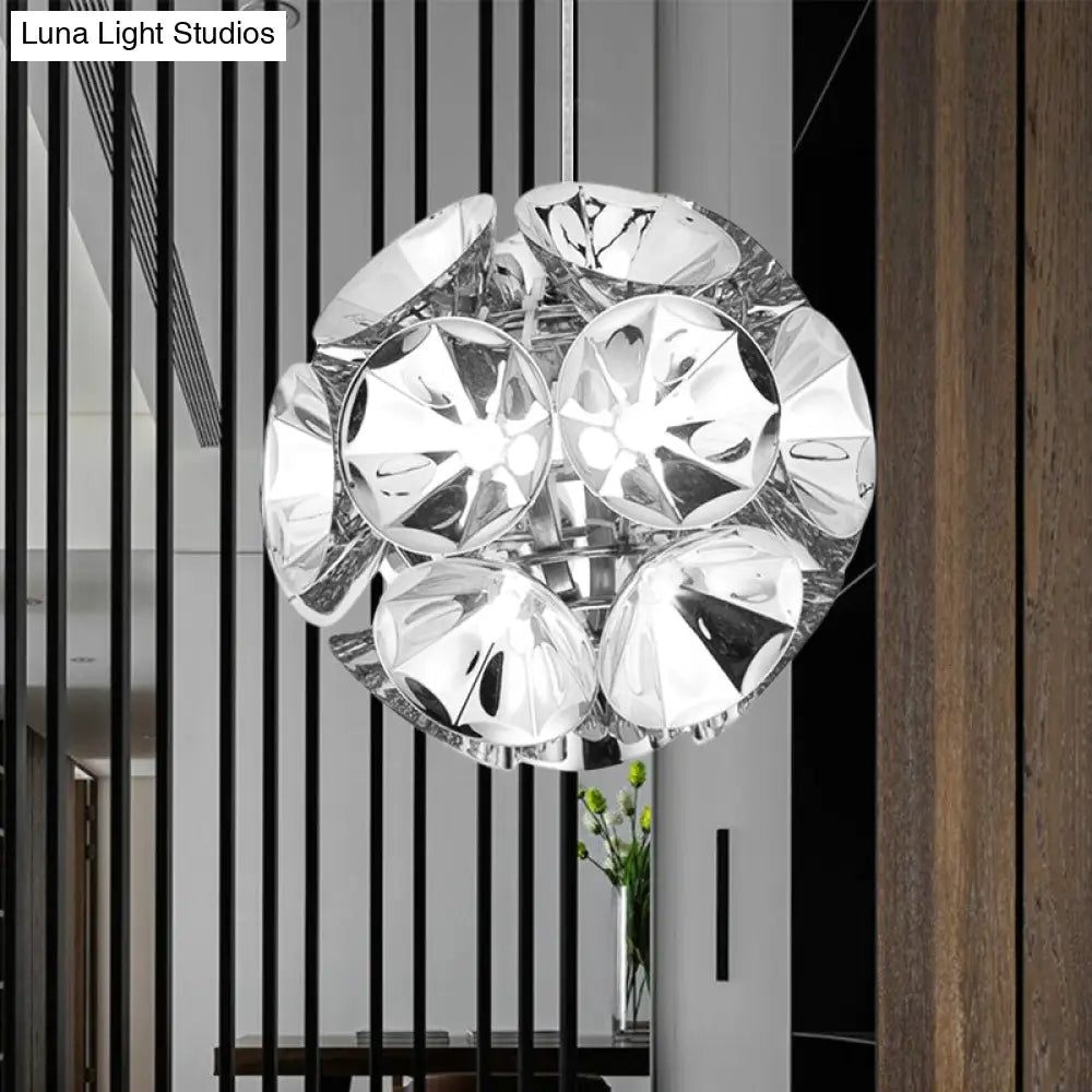 Modern Ball Pendant Light In Chrome/Gold With Led White/Warm 7’/11’ Dia