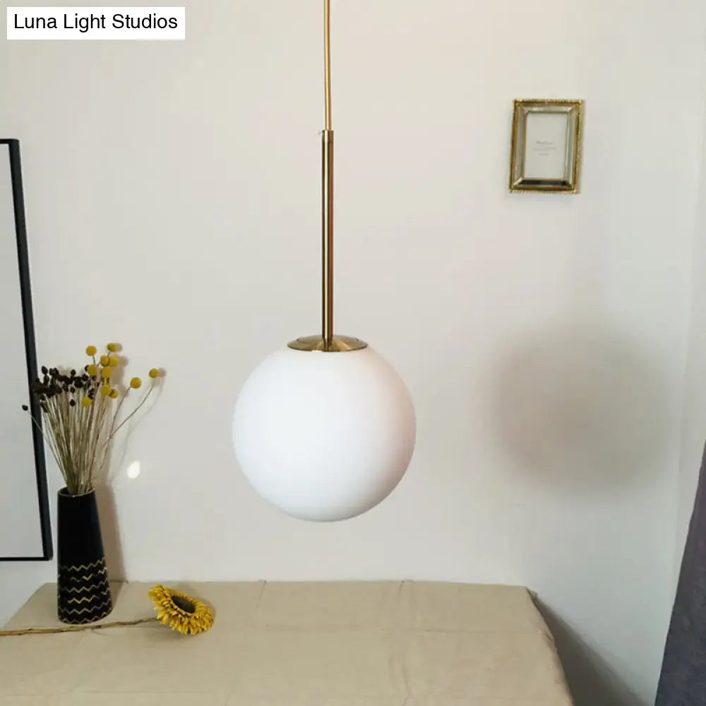 White Glass Ball Drop Pendant - 1 Light Brass Pendulum For Bedroom 6/8/10 Diameter
