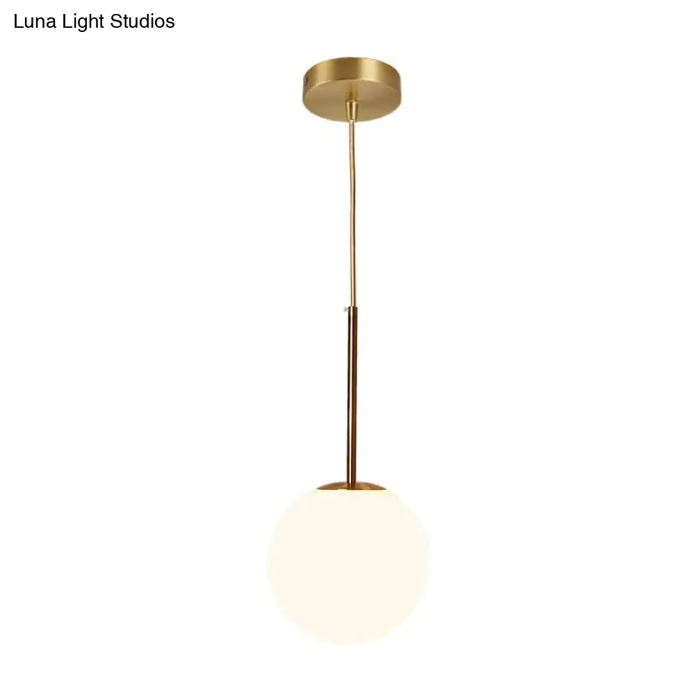 Modern Ball Shaped Pendant Light In Brass With White Glass - 1 6’/8’/10’ Dia Perfect For Bedrooms