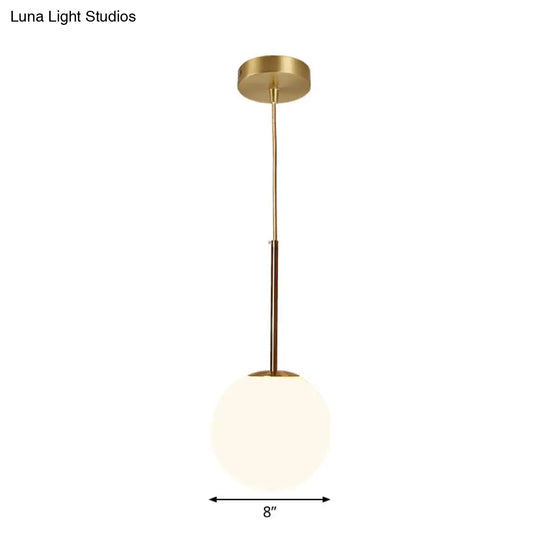 Modern Ball Shaped Pendant Light In Brass With White Glass - 1 6’/8’/10’ Dia Perfect For Bedrooms