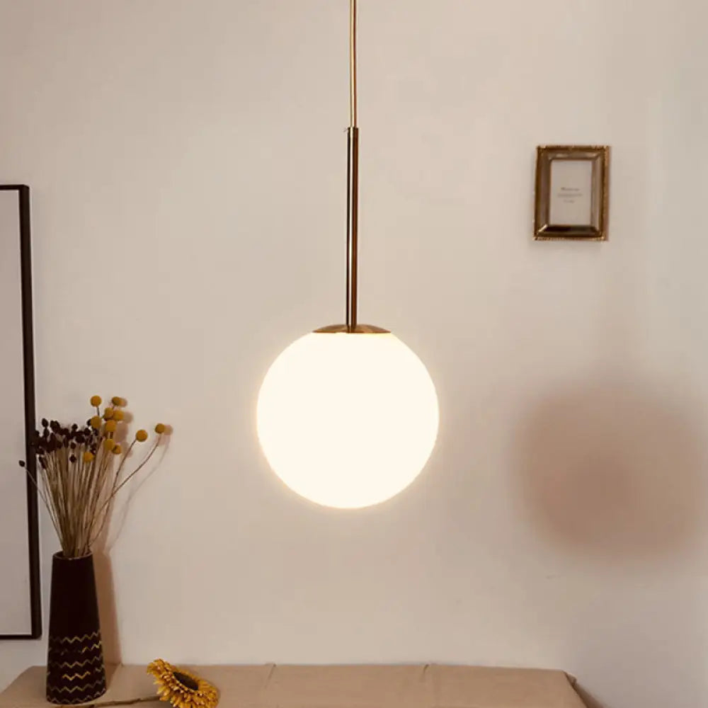Modern Ball Shaped Pendant Light In Brass With White Glass - 1 6’/8’/10’ Dia Perfect For