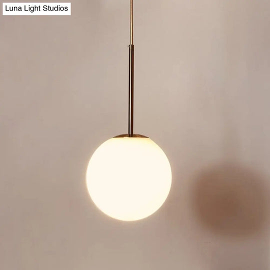 White Glass Ball Drop Pendant - 1 Light Brass Pendulum For Bedroom 6/8/10 Diameter