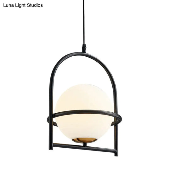 Opal Glass Ball Light With Birdcage Design - Modern Ceiling Fixture For Bedside Black/Gold 9/11