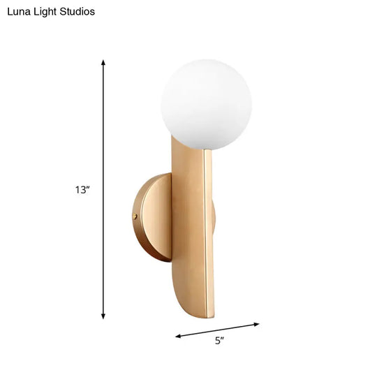 Modern Ball Wall Sconce - Matte White Glass Gold Mount 1 Light Fixture