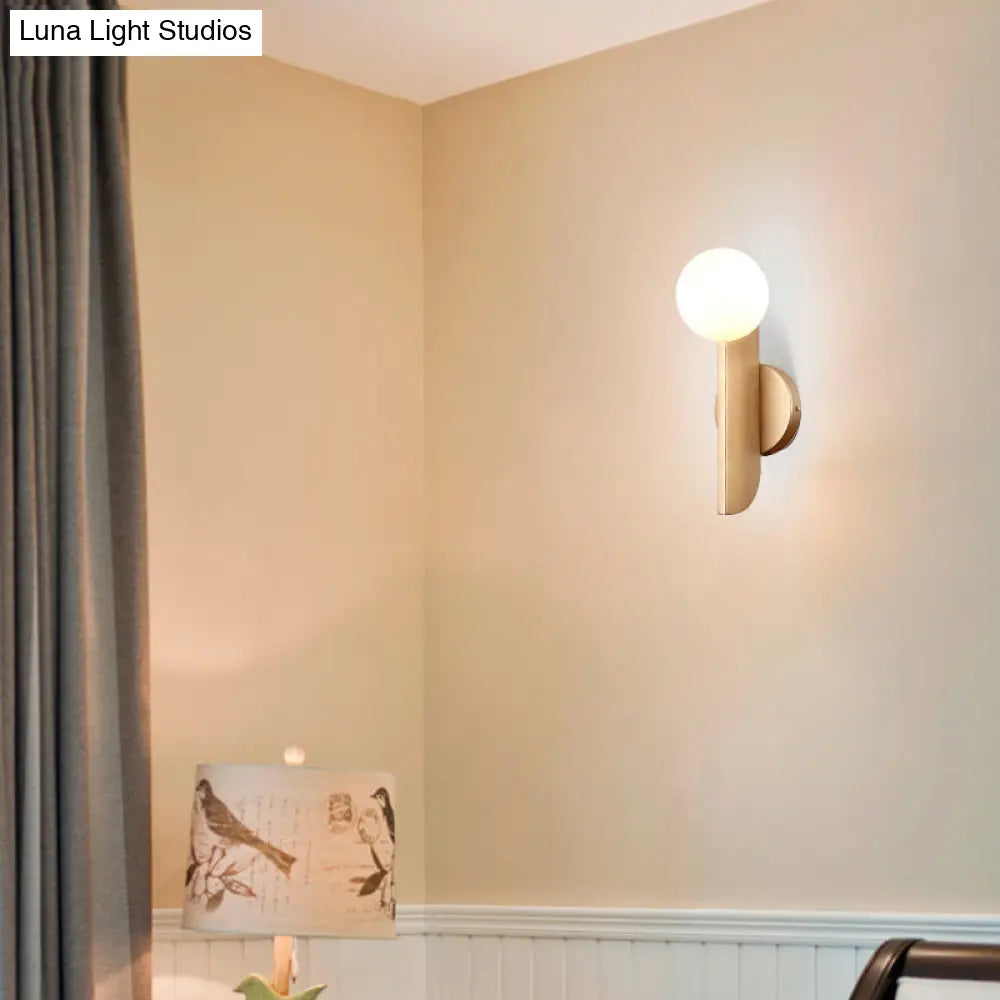 Modern Ball Wall Sconce - Matte White Glass Gold Mount 1 Light Fixture