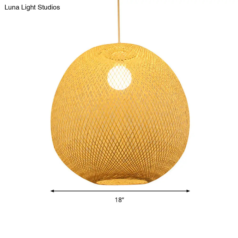 Bamboo Modern Ball Ceiling Lamp In Beige - 1 Light Pendant For Restaurant 3 Sizes Available
