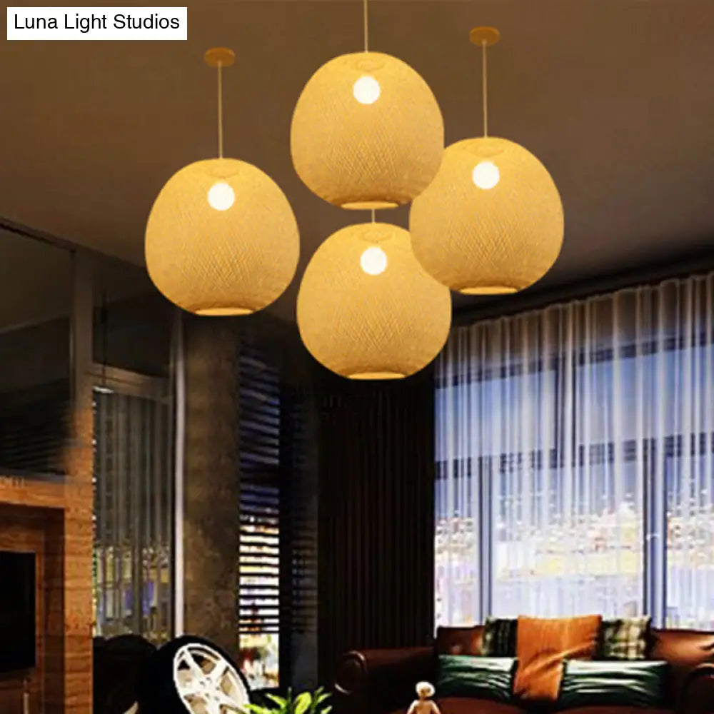 Modern Bamboo 1-Light Ball Ceiling Lamp In Beige - 14’/18’/21.5’ Wide