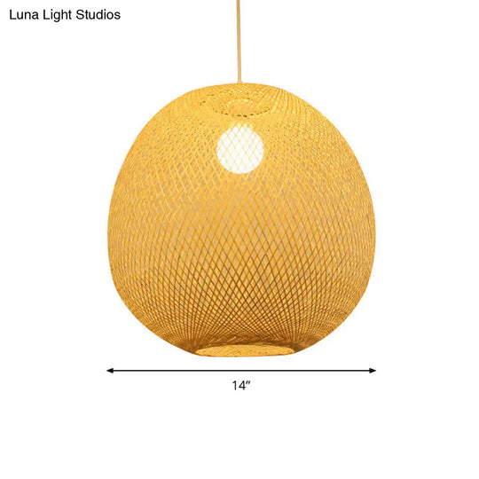 Bamboo Modern Ball Ceiling Lamp In Beige - 1 Light Pendant For Restaurant 3 Sizes Available