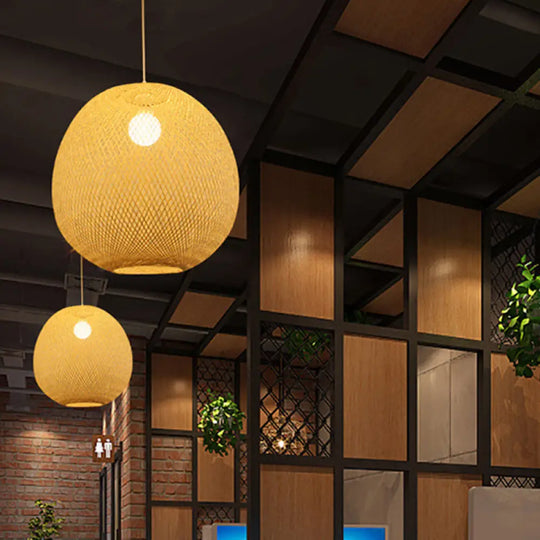 Modern Bamboo 1-Light Ball Ceiling Lamp In Beige - 14’/18’/21.5’ Wide / 14’