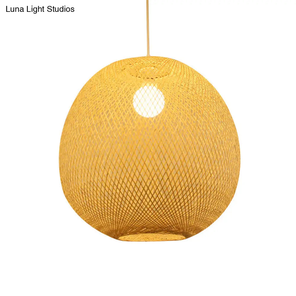 Modern Bamboo 1-Light Ball Ceiling Lamp In Beige - 14’/18’/21.5’ Wide