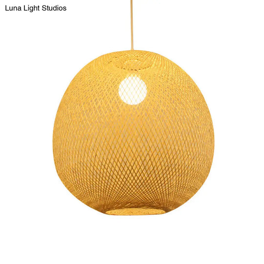 Bamboo Modern Ball Ceiling Lamp In Beige - 1 Light Pendant For Restaurant 3 Sizes Available