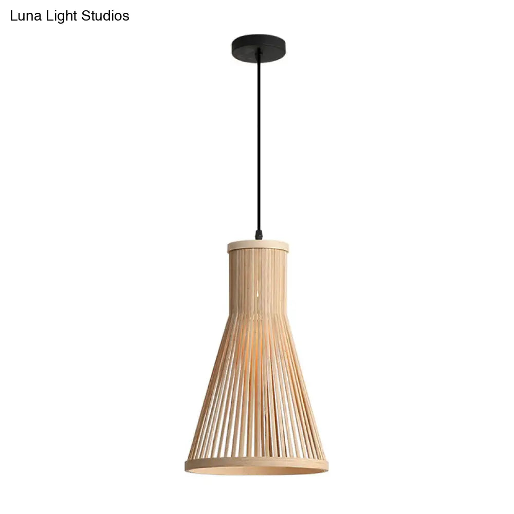 Modern Bamboo Cone Pendant Light Fixture - 16/18/23.5 H 1-Light Beige/Brown Down Lighting For Dining