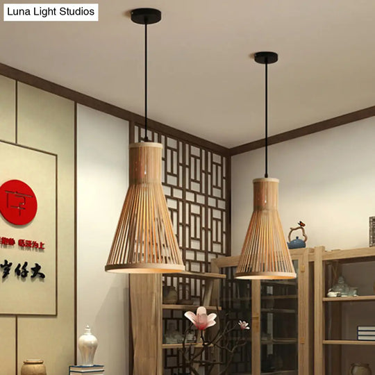 Modern Bamboo Cone Pendant Light Fixture - 16/18/23.5 H 1-Light Beige/Brown Down Lighting For Dining