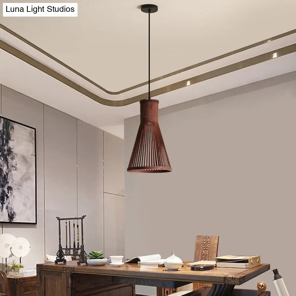 Modern Bamboo Cone Pendant Light Fixture - 16/18/23.5 H 1-Light Beige/Brown Down Lighting For Dining