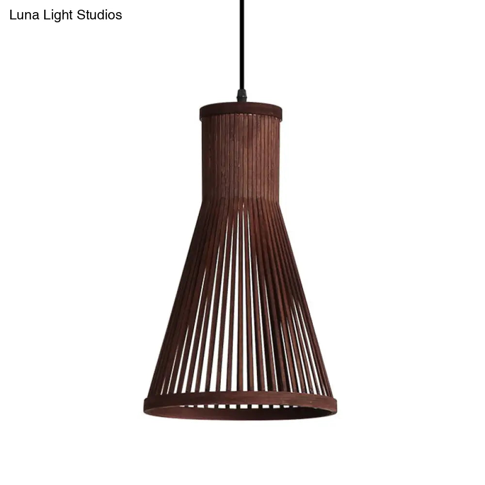 Modern Bamboo Cone Pendant Light Fixture - 16’/18’/23.5’ H 1 Beige/Brown Dining Room Lighting