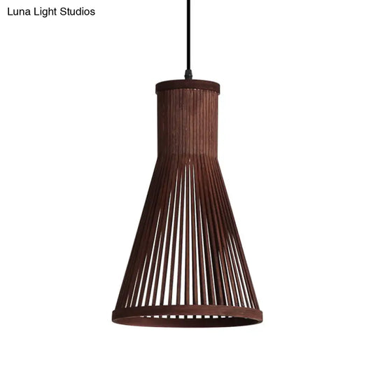 Modern Bamboo Cone Pendant Light Fixture - 16’/18’/23.5’ H 1 Beige/Brown Dining Room Lighting