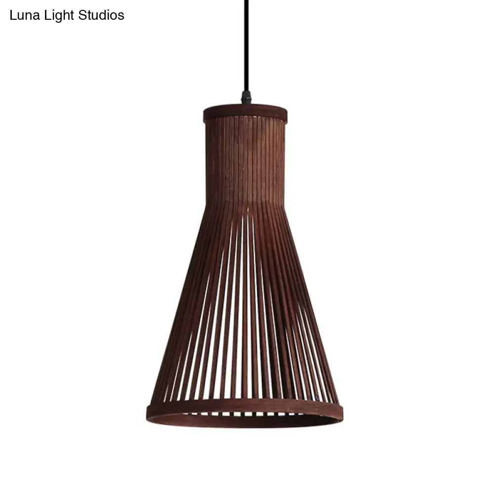 Modern Bamboo Cone Pendant Light Fixture - 16/18/23.5 H 1-Light Beige/Brown Down Lighting For Dining