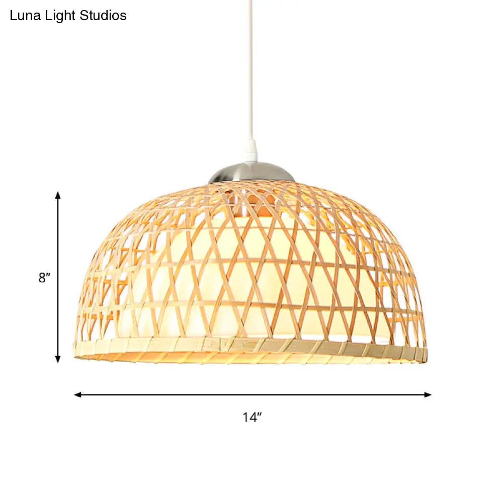 Modern Bamboo Dome Pendant Light Fixture For Dining Room With 1 Bulb