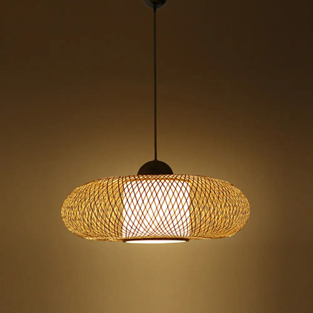 Modern Bamboo Donut Ceiling Lamp In Black/Wood For Living Room Wood / 15’