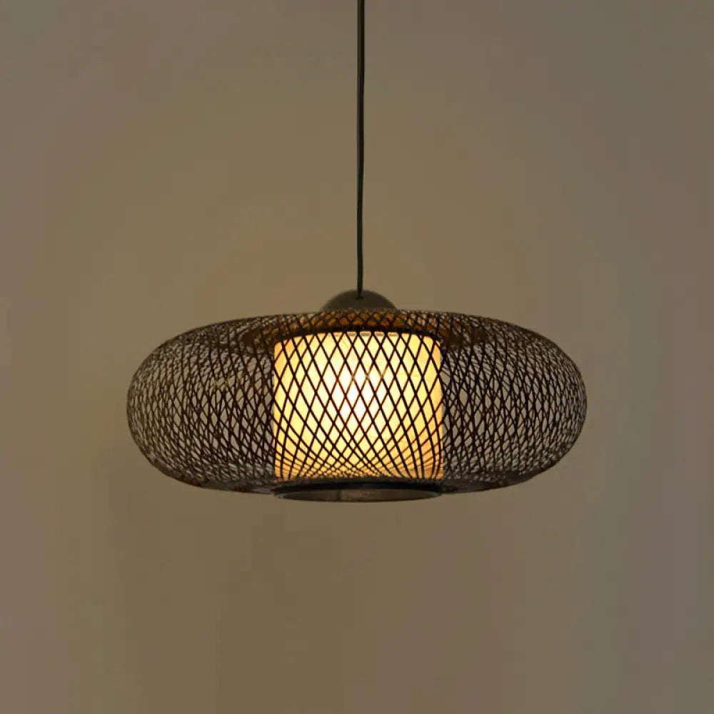 Modern Bamboo Donut Ceiling Lamp In Black/Wood For Living Room Black / 15’