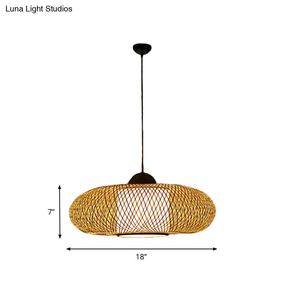 Bamboo Donut Ceiling Lamp: Modern Hanging Pendant Light For Living Room Black/Wood