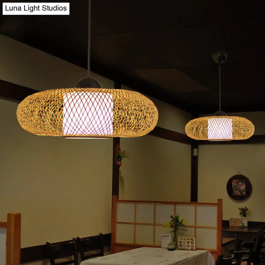 Bamboo Donut Ceiling Lamp: Modern Hanging Pendant Light For Living Room Black/Wood