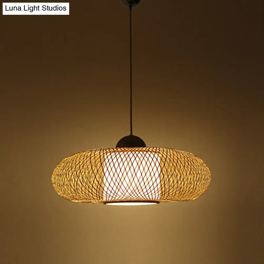 Bamboo Donut Ceiling Lamp: Modern Hanging Pendant Light For Living Room Black/Wood Wood / 15