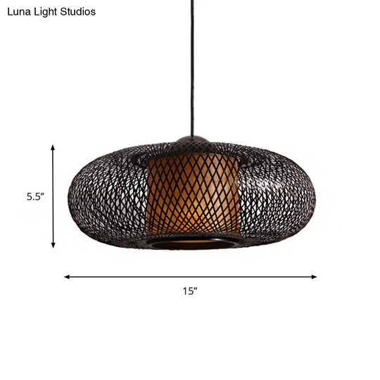 Bamboo Donut Ceiling Lamp: Modern Hanging Pendant Light For Living Room Black/Wood