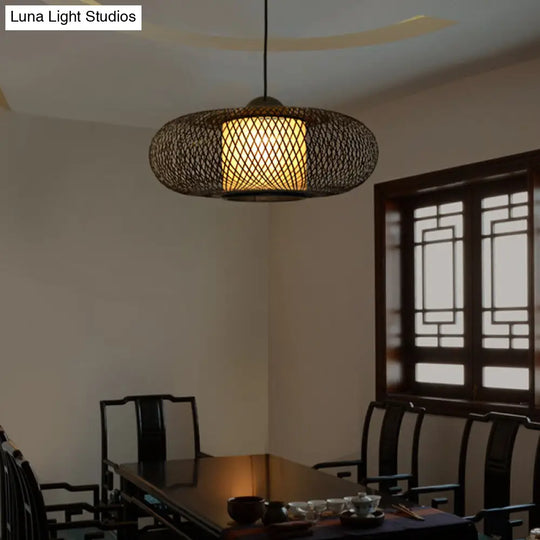 Bamboo Donut Ceiling Lamp: Modern Hanging Pendant Light For Living Room Black/Wood