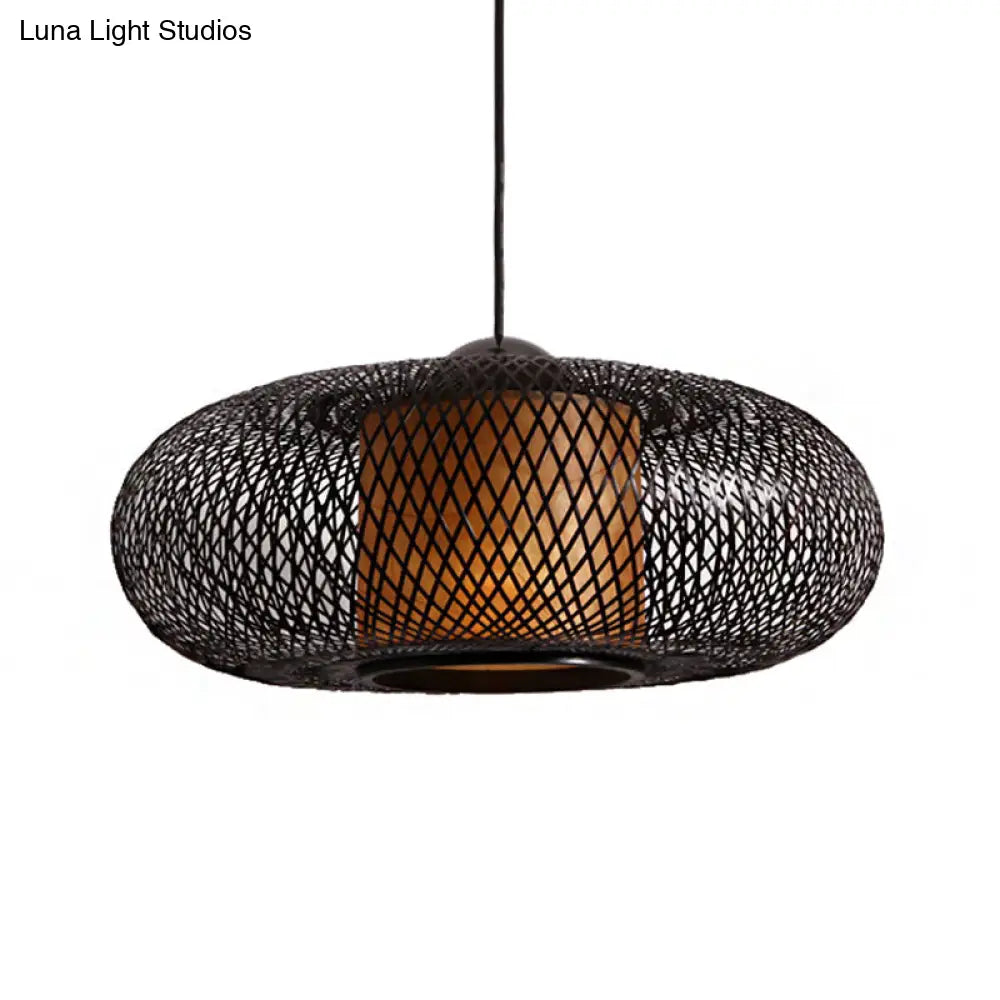 Bamboo Donut Ceiling Lamp: Modern Hanging Pendant Light For Living Room Black/Wood