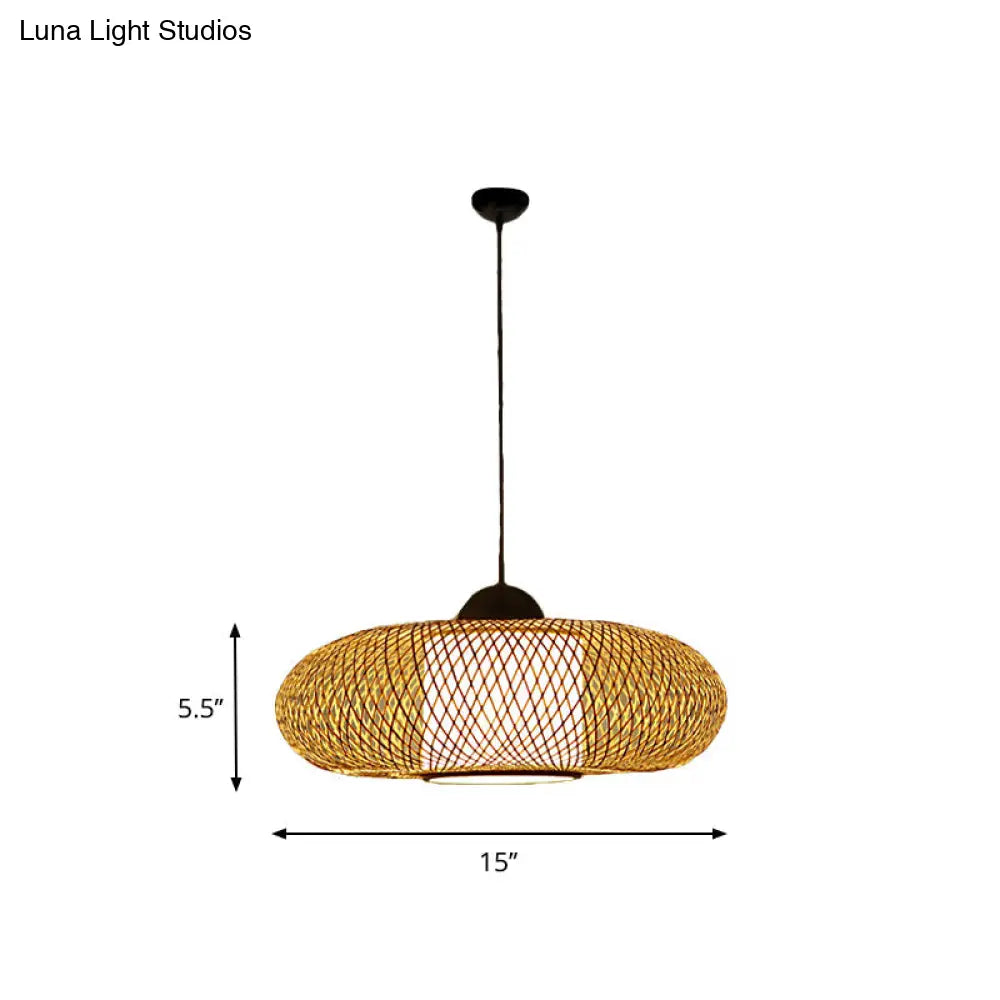 Bamboo Donut Ceiling Lamp: Modern Hanging Pendant Light For Living Room Black/Wood