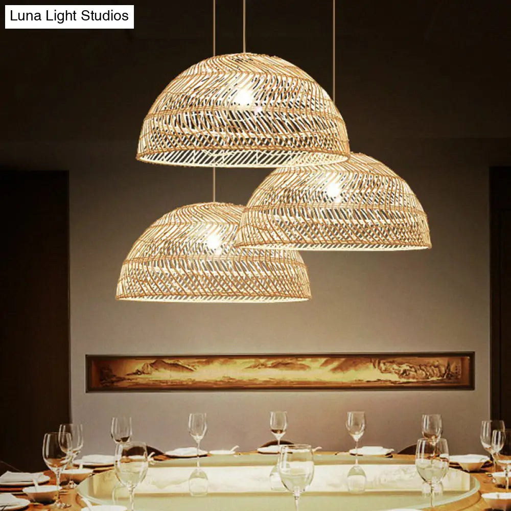 Modern Bamboo Fiber Pendant Light - Sleek Half-Sphere Design For Dining Room