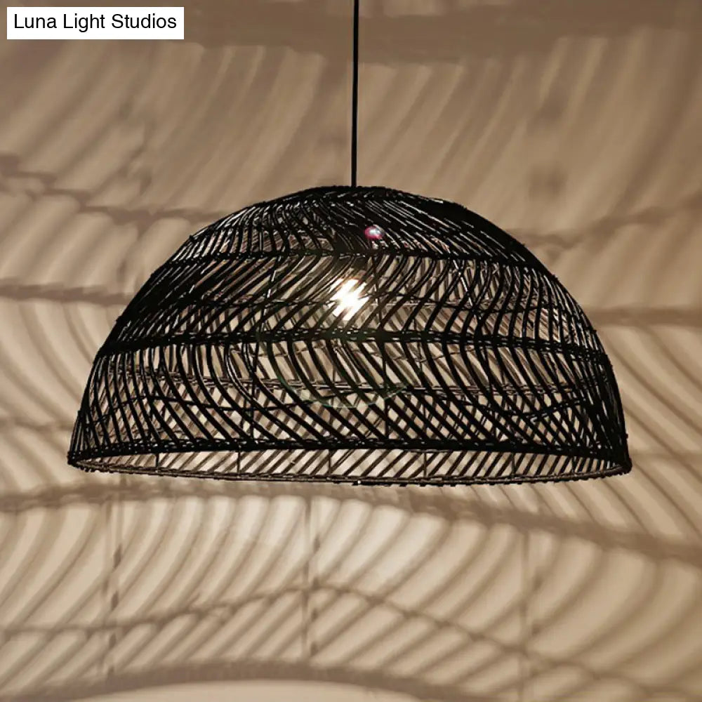 Modern Bamboo Fiber Pendant Light - Sleek Half-Sphere Design For Dining Room