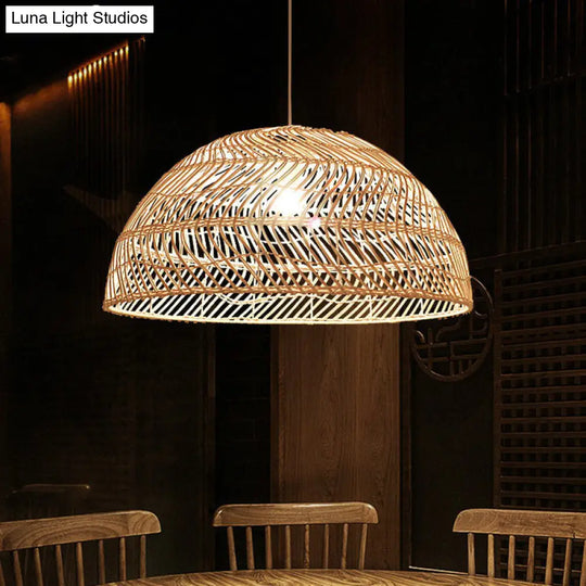 Modern Bamboo Fiber Pendant Light - Sleek Half-Sphere Design For Dining Room