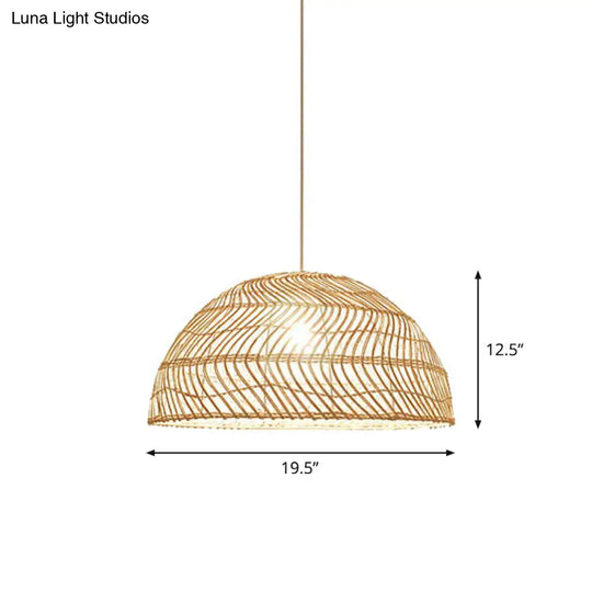 Modern Bamboo Fiber Pendant Light - Sleek Half-Sphere Design For Dining Room