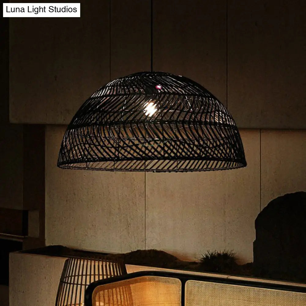 Modern Bamboo Fiber Pendant Light - Sleek Half-Sphere Design For Dining Room