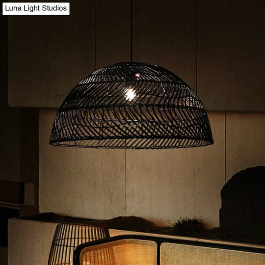 Modern Bamboo Fiber Pendant Light - Sleek Half-Sphere Design For Dining Room