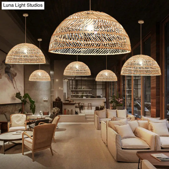 Modern Bamboo Fiber Pendant Light - Sleek Half-Sphere Design For Dining Room