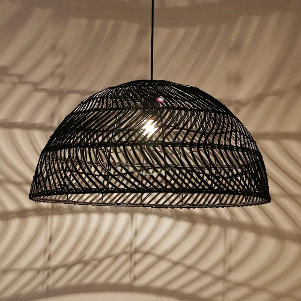 Modern Bamboo Fiber Pendant Light - Sleek Half-Sphere Design For Dining Room Black