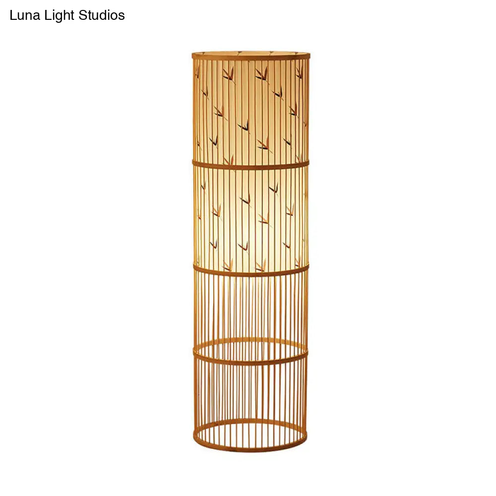 Modern Bamboo Floor Lamp - Single Cylindrical Standing Light For Living Room